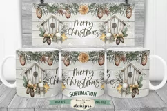 Christmas Bird Houses Mug Sublimation 11 & 15 oz | Rustic Product Image 1