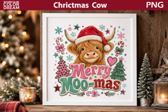 Merry Moo Mas PNG | Christmas Cow Wall Art Product Image 1