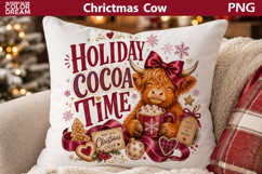 Holiday Cocoa Time PNG | Christmas Cow Pillow Product Image 1