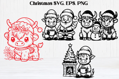 Cute Christmas highland cow SVG design | Christmas SVG Product Image 1