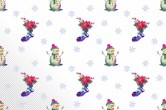 Christmas Seamless Pattern with Snowman and Sock PNG Product Image 1