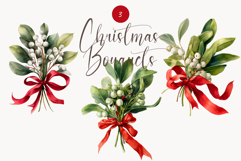 Watercolor Christmas Bouquets with Red Ribbons Set Product Image 1