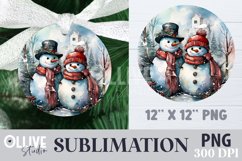 Snowman Christmas Watercolor Sublimation Round PNG Product Image 1