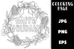 Christmas Wreath Coloring - Happy Holidays Product Image 1