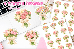 Crochet Flower Bouquet Stickers | Floral PNG Design Product Image 1