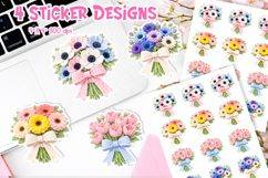 Crochet Flower Bouquet Stickers | Floral PNG Design Product Image 1