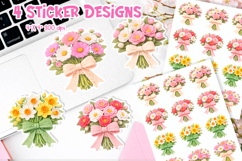 Crochet Flower Bouquet Stickers | Floral PNG Design Product Image 1