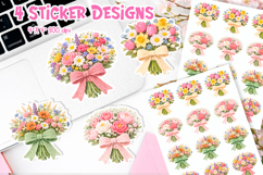 Crochet Flower Bouquet Stickers | Floral PNG Design Product Image 1