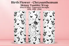 Chrysanthemum birth flower skinny tumbler sublimation wrap with high resolution and transparant background are for 20oz and 30oz skinny tumbler