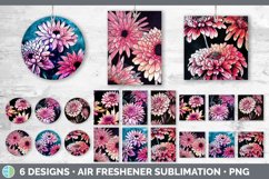 Bundle of six Chrysanthemums car air freshener sublimation designs.