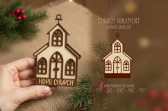 Church Ornament Laser Cut Layered Template, Church Building Product Image 1