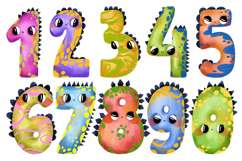 Cute Dino Numbers Clipart 0-9, Hand Painted Watercolor Product Image 1