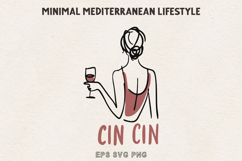 Minimal Woman Line Art Cin Cin Wine SVG PNG Product Image 1
