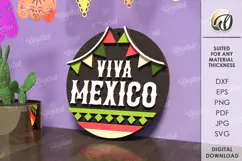 Cinco De Mayo Round Sign Laser Cut. Wooden Mexican Wall Sign Product Image 1