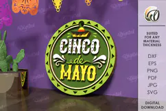 Cinco De Mayo Round Sign Laser Cut. Wooden Mexican Wall Sign Product Image 1