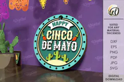 Cinco De Mayo Round Sign Laser Cut. Wooden Mexican Wall Sign Product Image 1