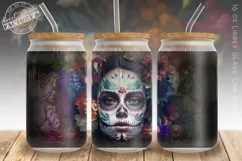 Sugar skull can glass wrap, dark floral libbey glass can Product Image 1