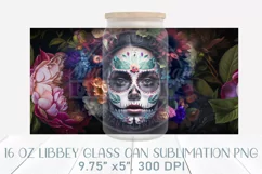 Sugar skull can glass wrap, dark floral libbey glass can Product Image 3