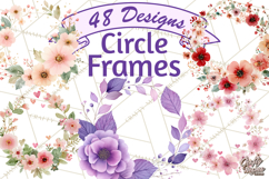 Watercolor Floral Wreaths Circles Clipart, Heart Accents Png Product Image 1