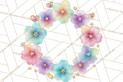 Watercolor Floral Wreaths Circles Clipart, Heart Accents Png Product Image 2