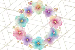 Watercolor Floral Wreaths Circles Clipart, Heart Accents Png Product Image 2