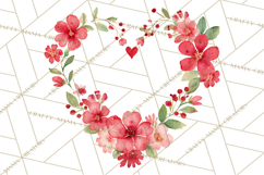 Watercolor Floral Wreaths Circles Clipart, Heart Accents Png Product Image 3