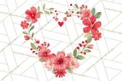 Watercolor Floral Wreaths Circles Clipart, Heart Accents Png Product Image 3