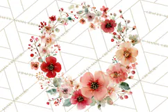 Watercolor Floral Wreaths Circles Clipart, Heart Accents Png Product Image 5