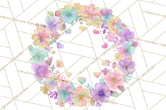 Watercolor Floral Wreaths Circles Clipart, Heart Accents Png Product Image 3
