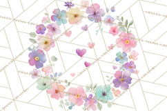 Watercolor Floral Wreaths Circles Clipart, Heart Accents Png Product Image 4