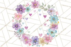 Watercolor Floral Wreaths Circles Clipart, Heart Accents Png Product Image 5