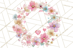 Watercolor Floral Wreaths Circles Clipart, Heart Accents Png Product Image 2