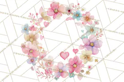 Watercolor Floral Wreaths Circles Clipart, Heart Accents Png Product Image 2