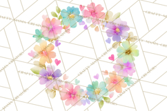 Watercolor Floral Wreaths Circles Clipart, Heart Accents Png Product Image 3