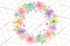 Watercolor Floral Wreaths Circles Clipart, Heart Accents Png Product Image 3