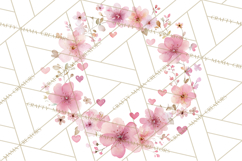 Watercolor Floral Wreaths Circles Clipart, Heart Accents Png Product Image 2