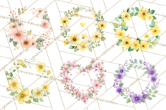 Watercolor Floral Wreaths Circles Clipart, Heart Accents Png Product Image 3