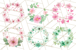 Watercolor Floral Wreaths Circles Clipart, Heart Accents Png Product Image 2