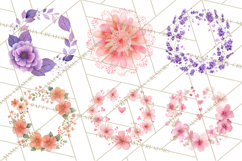 Watercolor Floral Wreaths Circles Clipart, Heart Accents Png Product Image 5