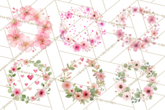 Watercolor Floral Wreaths Circles Clipart, Heart Accents Png Product Image 9