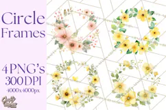 Watercolor Floral Wreaths Circles Clipart, Heart Accents Png Product Image 1