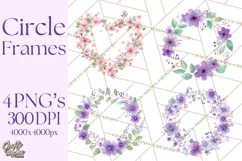 Watercolor Floral Wreaths Circles Clipart, Heart Accents Png Product Image 1