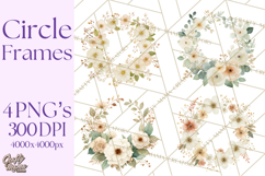 Watercolor Floral Wreaths Circles Clipart, Heart Accents Png Product Image 1