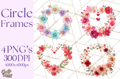 Watercolor Floral Wreaths Circles Clipart, Heart Accents Png Product Image 1