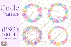 Watercolor Floral Wreaths Circles Clipart, Heart Accents Png Product Image 1