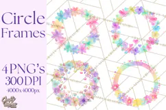 Watercolor Floral Wreaths Circles Clipart, Heart Accents Png Product Image 1