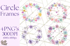 Watercolor Floral Wreaths Circles Clipart, Heart Accents Png Product Image 1
