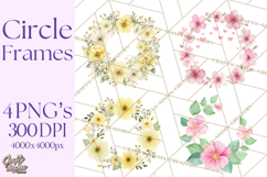 Watercolor Floral Wreaths Circles Clipart, Heart Accents Png Product Image 1