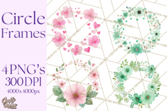 Watercolor Floral Wreaths Circles Clipart, Heart Accents Png Product Image 1
