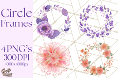Watercolor Floral Wreaths Circles Clipart, Heart Accents Png Product Image 1
